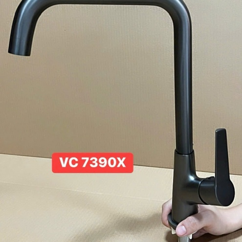 Vòi rửa chén lạnh đồng thau mạ Crôm màu Xám VC 7390X
