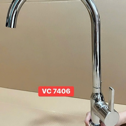 Vòi rửa chén lạnh số 6, đồng thau mạ Crôm Bóng VC 7406